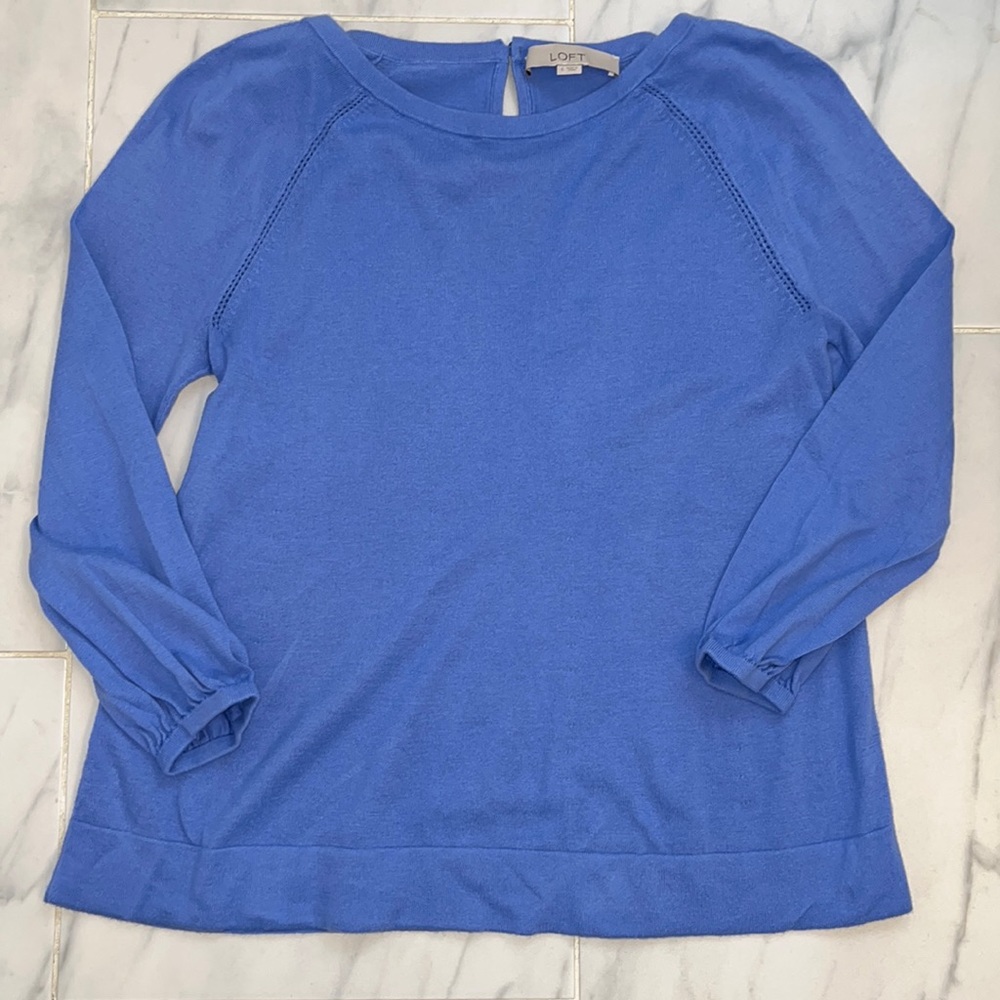 Pale blue three-quarter length lightweight sweater size small